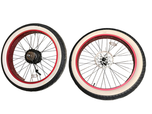Two Wheel Red and White Set - Bafang 750w motor in 26x4 Red Cooler King Wheels